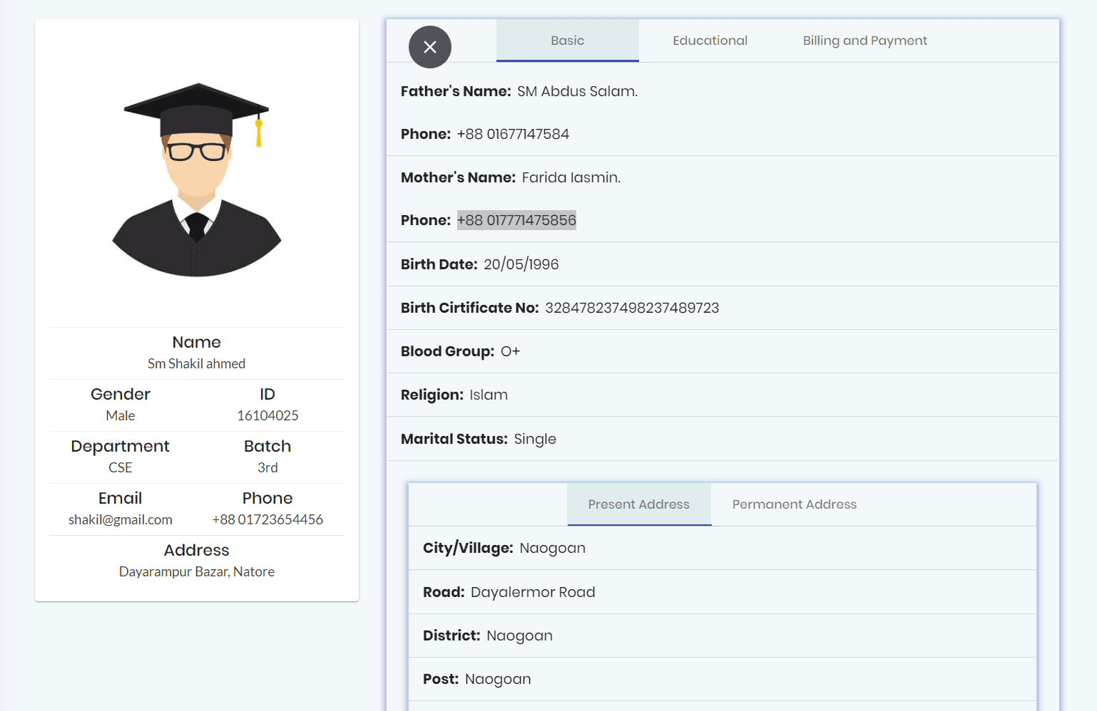 Student results and credits management